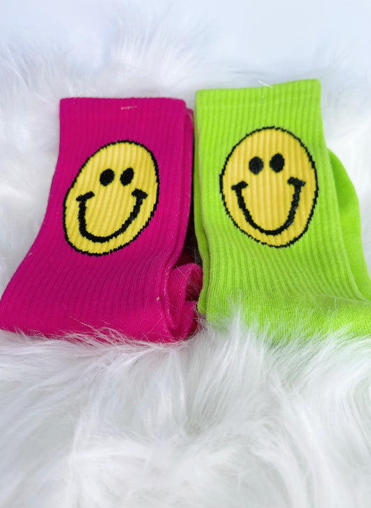 Smiley Socks - Neon Green or Pink